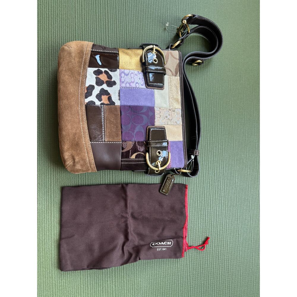 Coach Holiday Patchwork Crossbody Leather Suede Leopard Signature Duffle 3573 - Picture 3 of 7